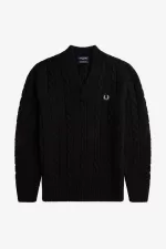Fred Perry Cable Knit V Neck Men’s Jumper Black GYZEO0143