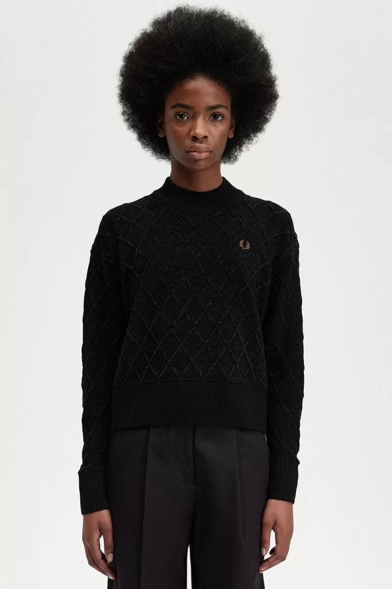 Fred Perry Chenille Grid Women’s Jumper Black TOSYG1532 Fred Perry Chenille Grid Women’s Jumper Black TOSYG1532