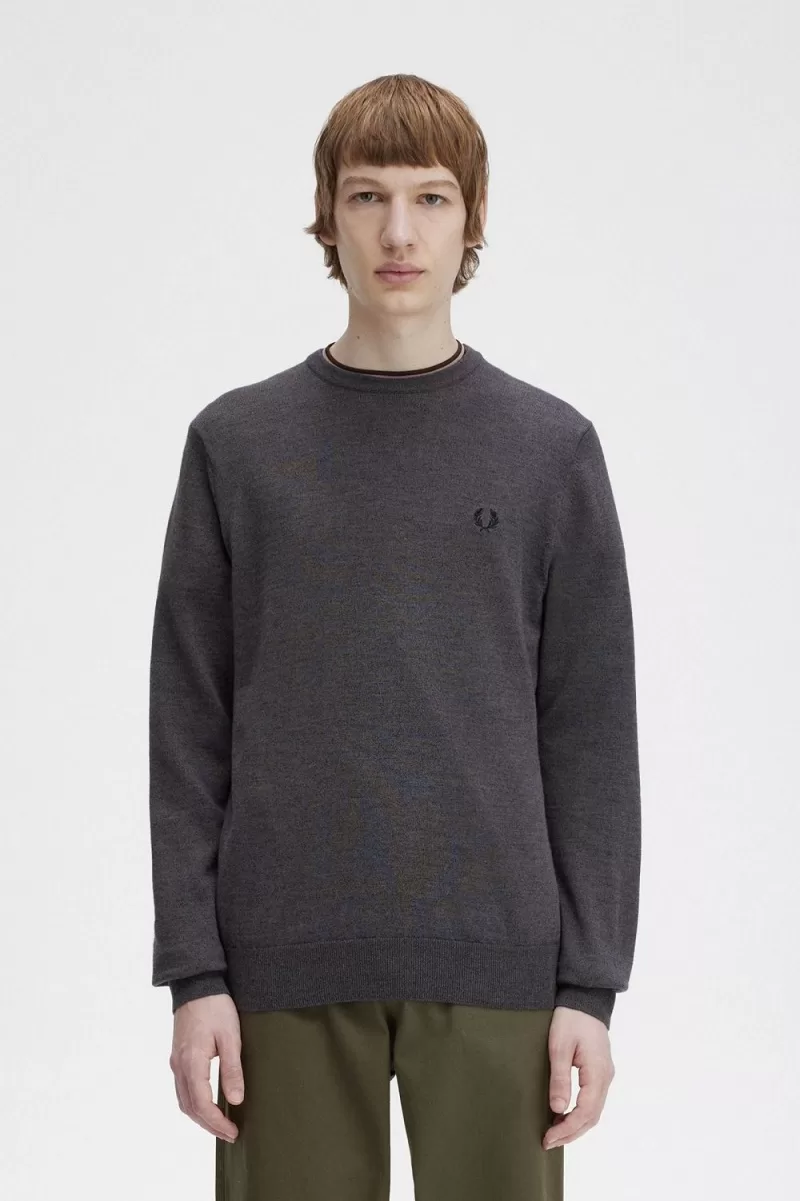 Fred Perry Classic Crew Neck Men’s Jumper Dark Grey Marl ARXDU3759 Fred Perry Classic Crew Neck Men’s Jumper Dark Grey Marl ARXDU3759