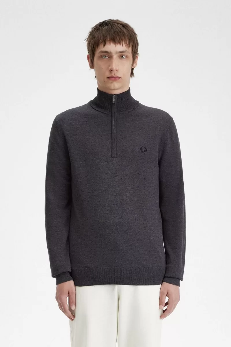 Fred Perry Classic Half Zip Mens Jumper  792 ZOOM - Fred Perry Classic Half Zip Men's Jumper Dark Grey Marl VCJDX1735
