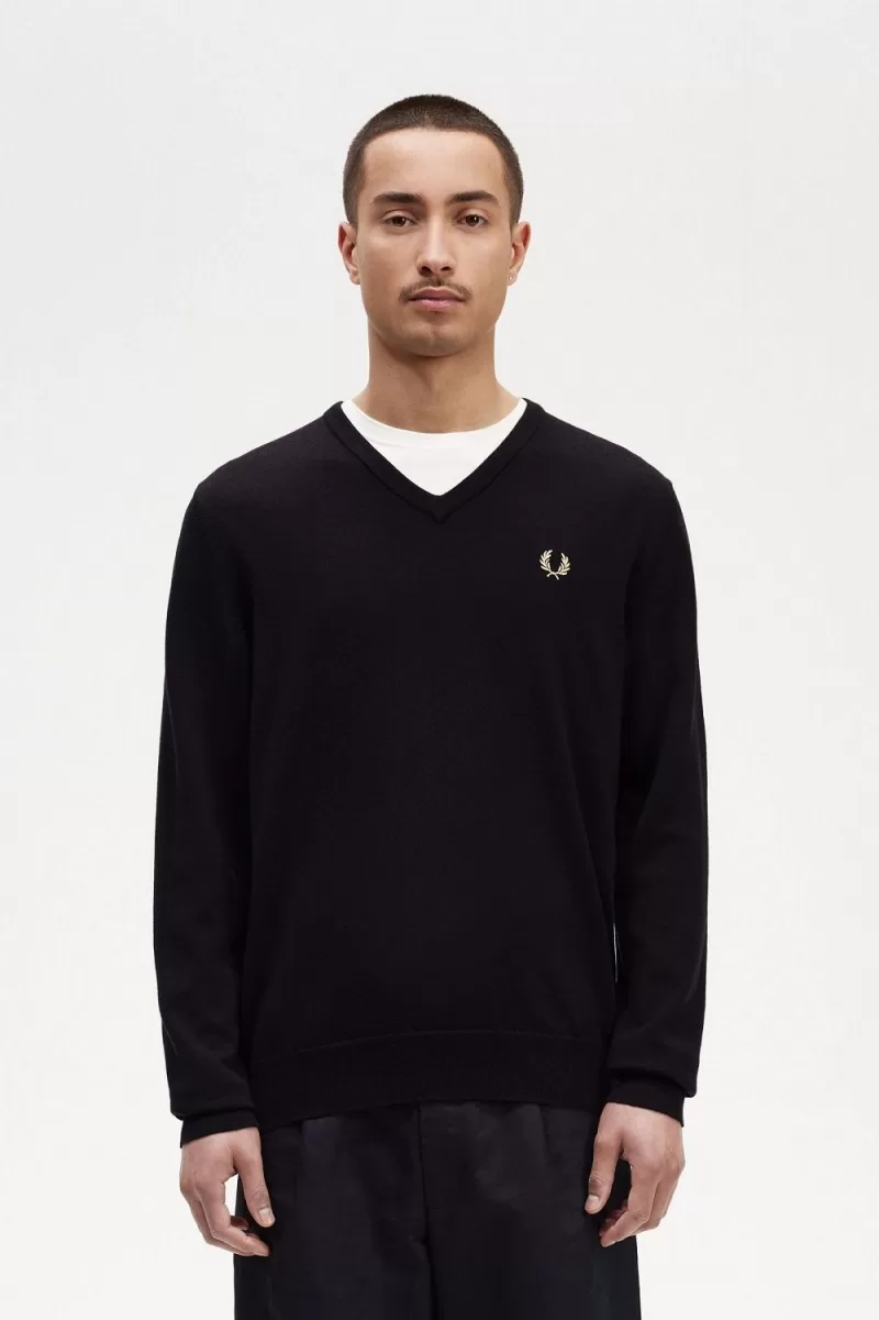 Fred Perry Classic V-Neck Men’s Jumper Black YCVQP0698 Fred Perry Classic V-Neck Men’s Jumper Black YCVQP0698