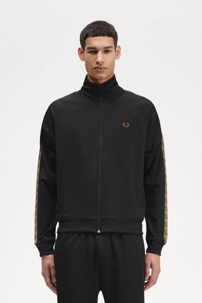 Fred Perry Contrast Tape Men’s Track Jackets Black Brown DSXBJ1632 Fred Perry Contrast Tape Men’s Track Jackets Black Brown DSXBJ1632