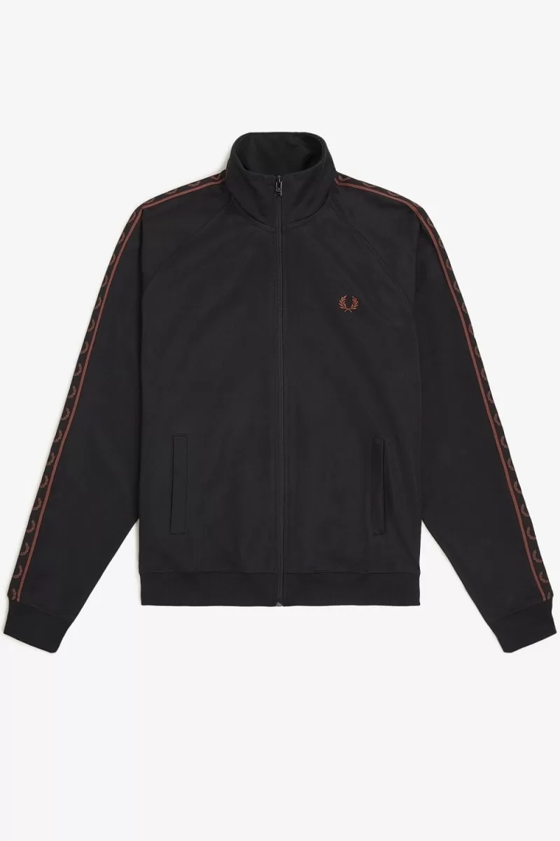 Fred Perry Contrast Tape Men’s Track Jackets Black Whisky Brown PHWVQ7639 Fred Perry Contrast Tape Men’s Track Jackets Black Whisky Brown PHWVQ7639