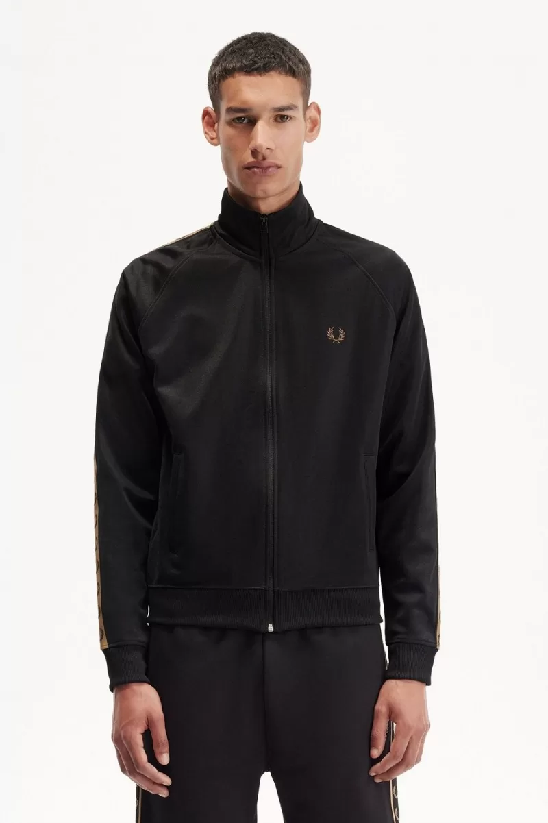 Fred Perry Contrast Tape Men’s Track Jackets Black Green MZWPG8451 Fred Perry Contrast Tape Men’s Track Jackets Black Green MZWPG8451
