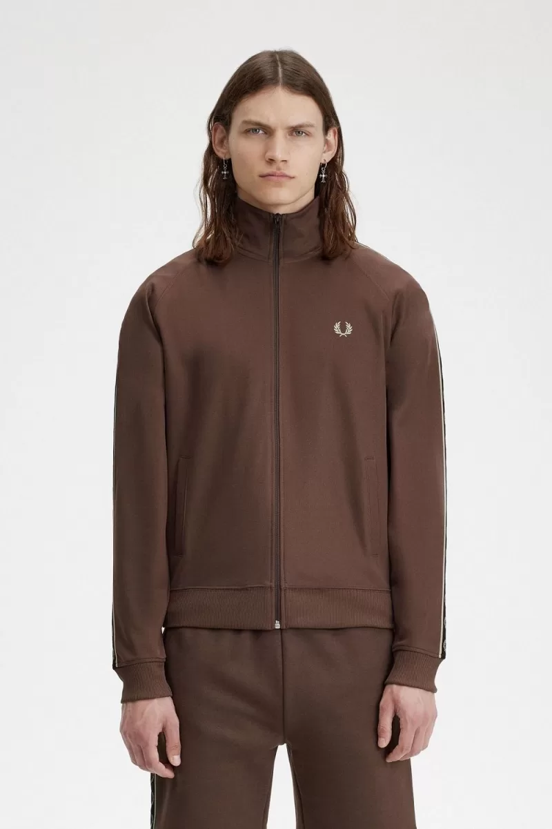 Fred Perry Contrast Tape Men’s Track Jackets Dark Red Warm Grey PENGF1258 Fred Perry Contrast Tape Men’s Track Jackets Dark Red Warm Grey PENGF1258