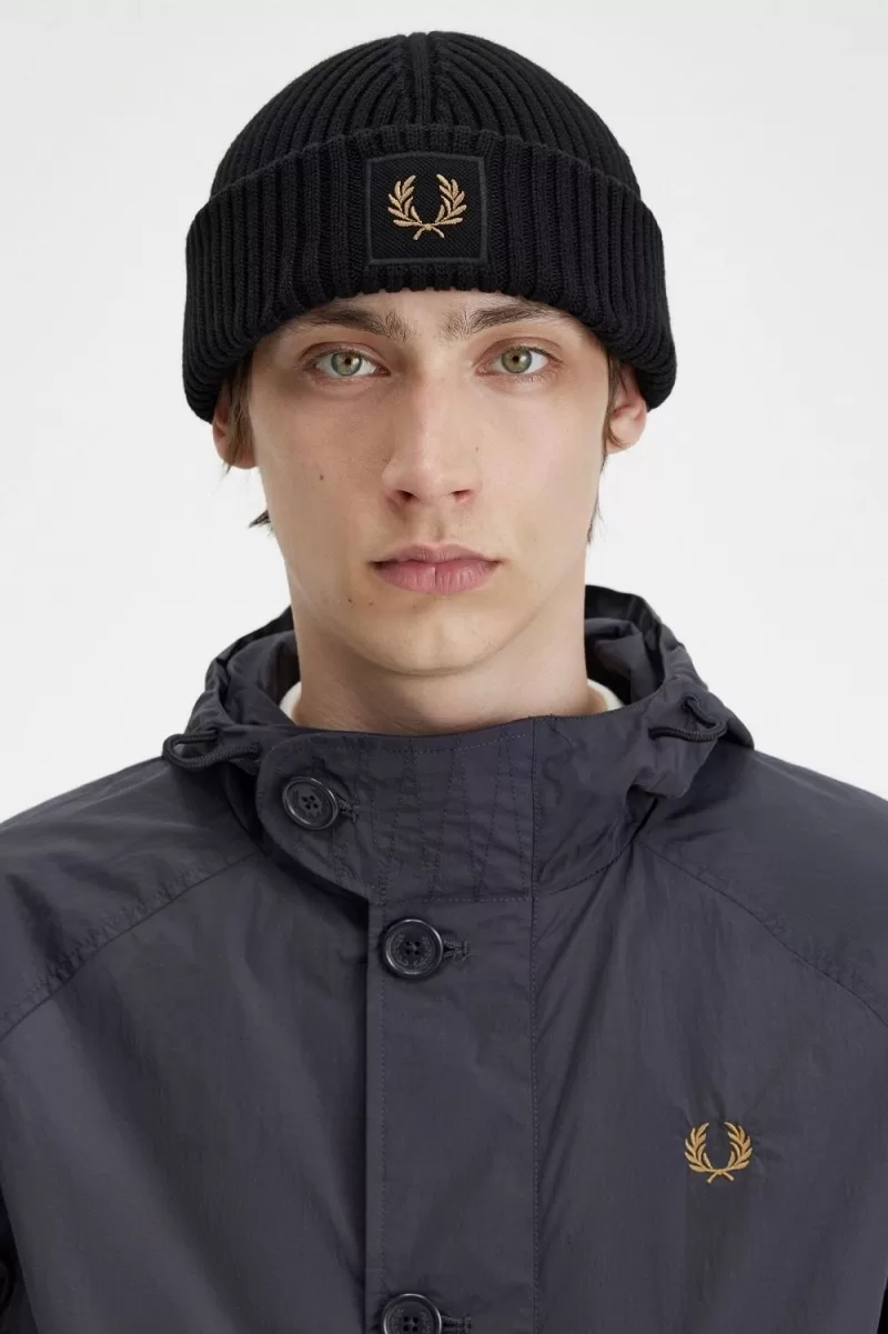 Fred Perry Cotton Rib Men’s Caps Black Green BWQZP9450 Fred Perry Cotton Rib Men’s Caps Black Green BWQZP9450