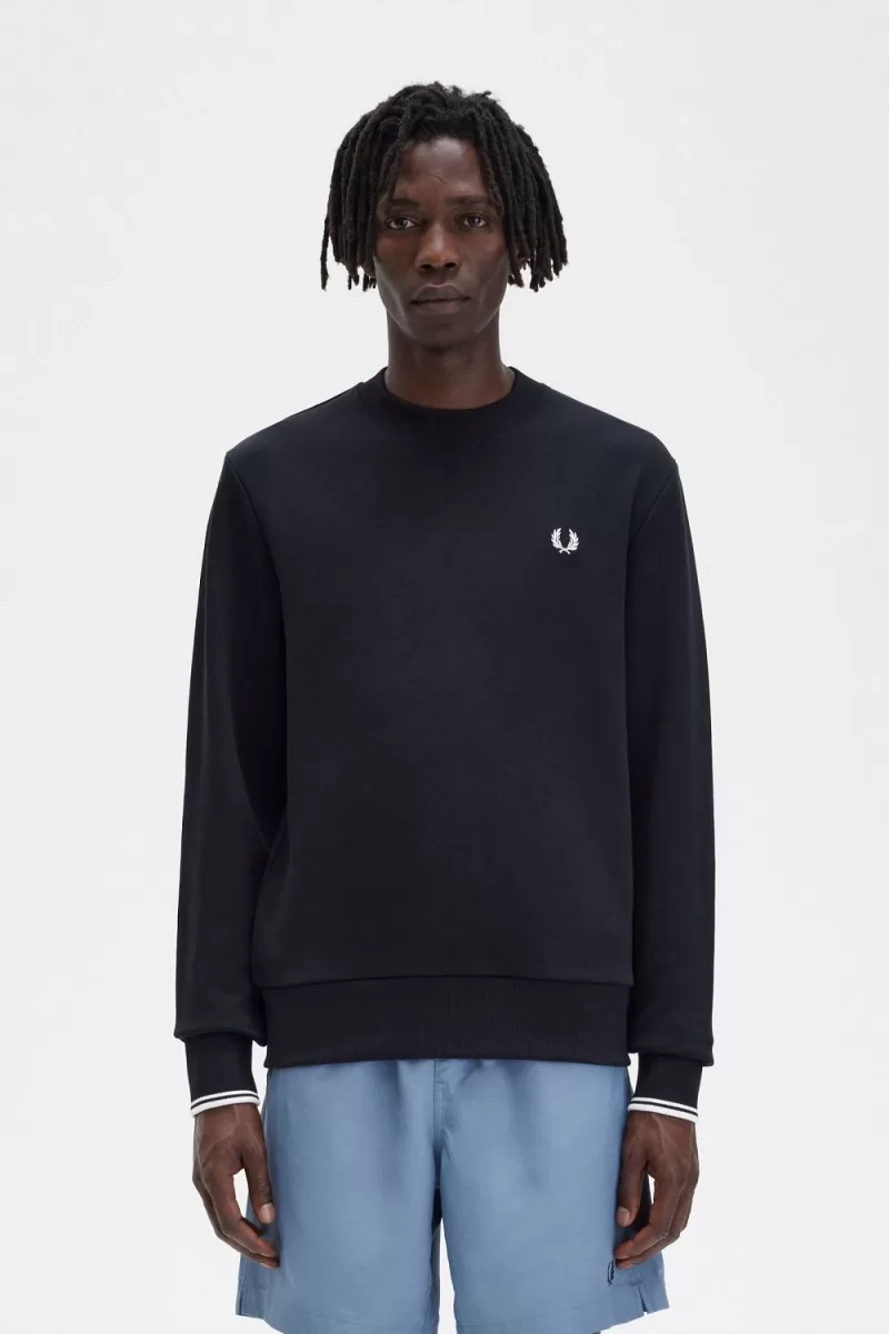 Fred Perry Crew Neck Men’s Sweatshirts Black SCZFQ5493 Fred Perry Crew Neck Men’s Sweatshirts Black SCZFQ5493
