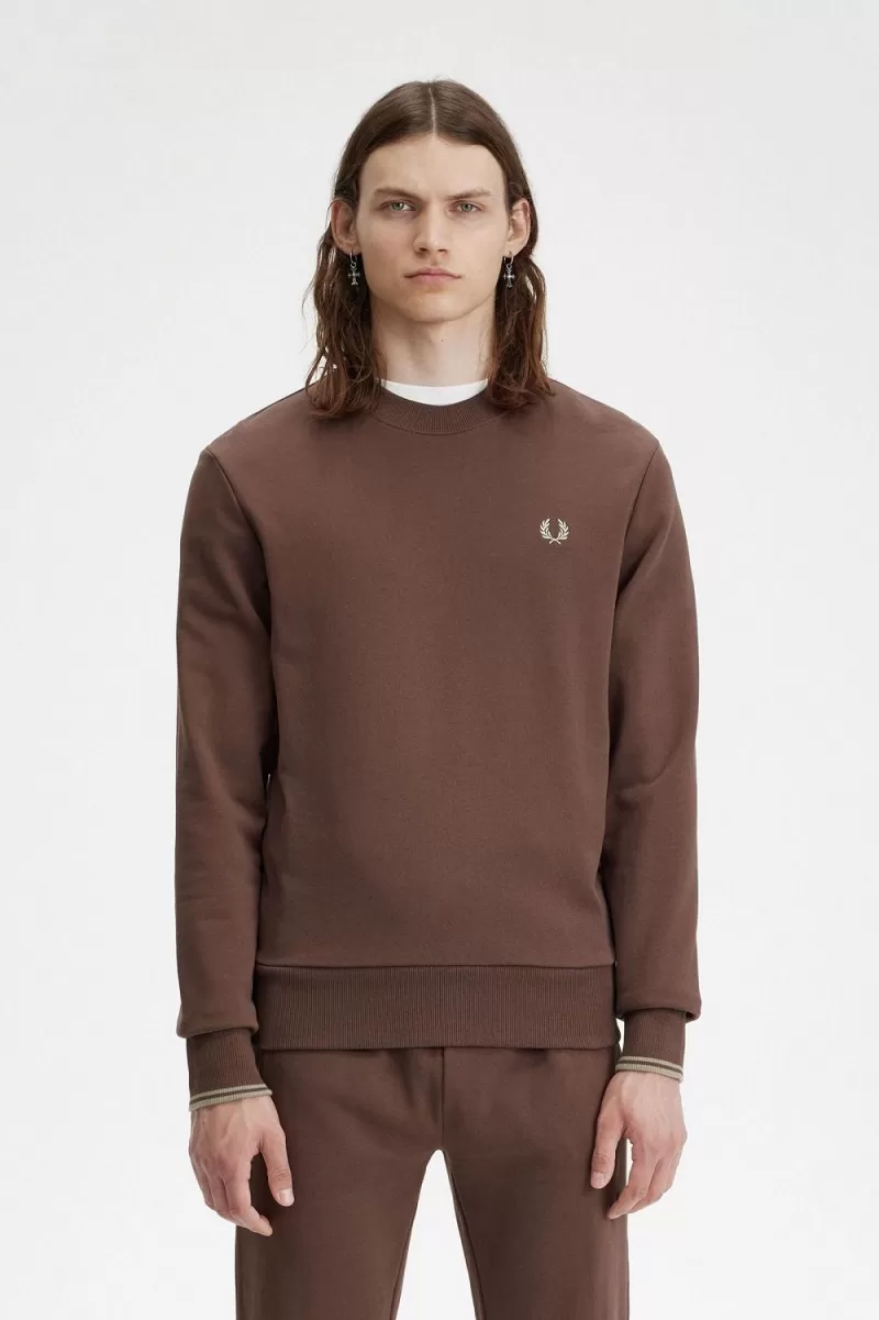 Fred Perry Crew Neck Men’s Sweatshirts Dark Red Warm Grey SOJYB3974 Fred Perry Crew Neck Men’s Sweatshirts Dark Red Warm Grey SOJYB3974