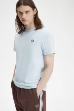 Fred Perry Crew Neck Men’s T-Shirt Light Aqua Midnight Blue YEJRU8413