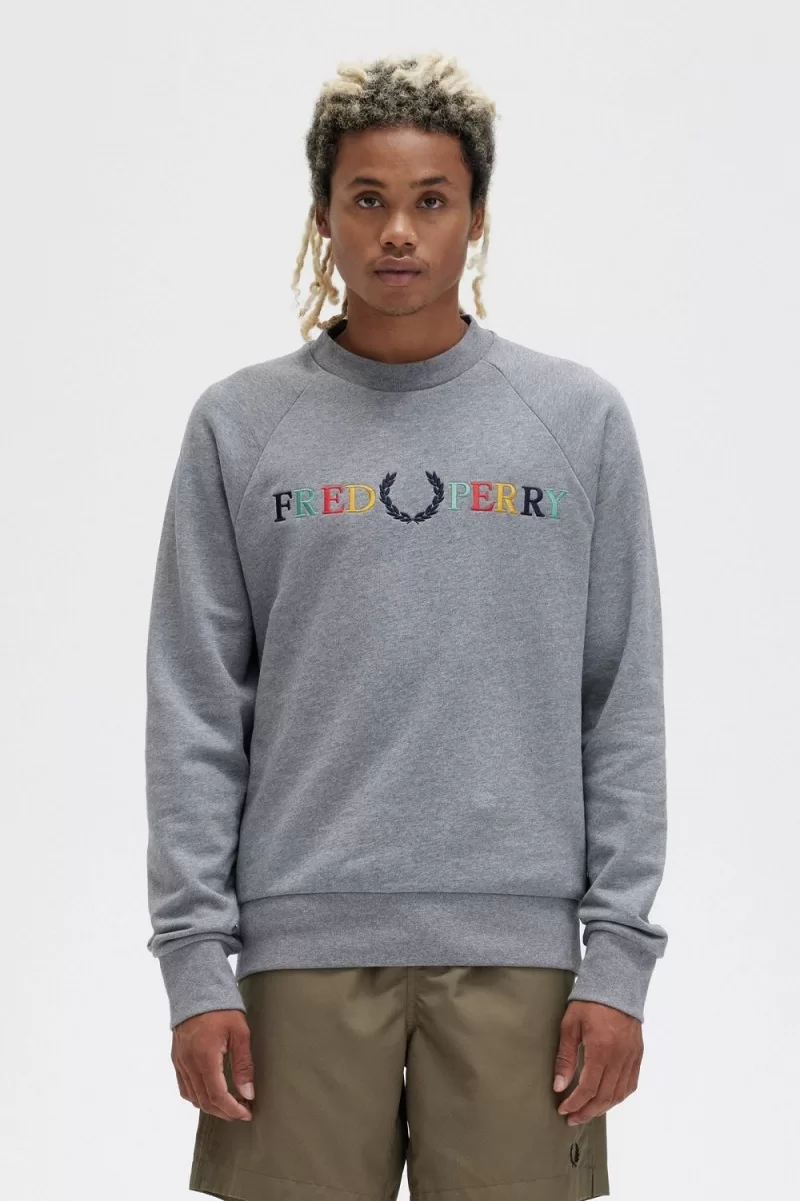 Fred Perry Embroidered Men’s Sweatshirts Grey Marl Ash Blue Black KQWXE7325 Fred Perry Embroidered Men’s Sweatshirts Grey Marl Ash Blue Black KQWXE7325