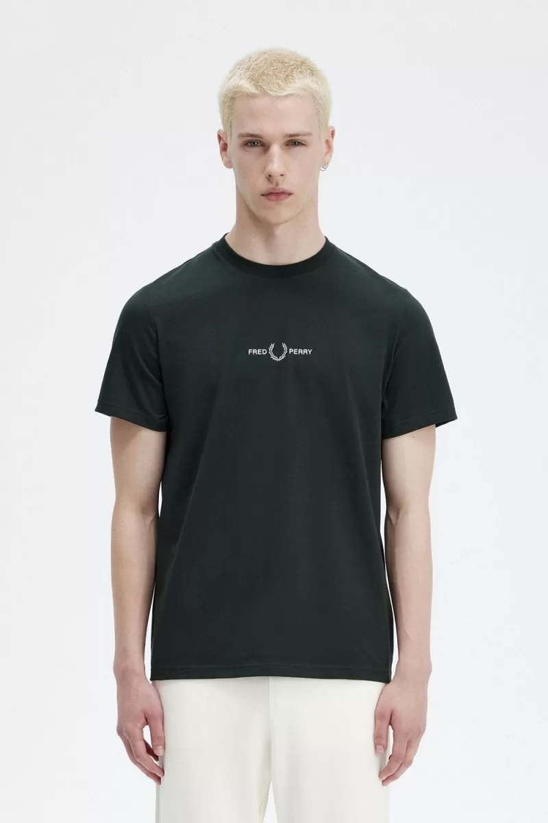 Fred Perry Embroidered Mens TShirt Night 299 ZOOM - Fred Perry Embroidered Men's T-Shirt Night Green EMAQO3091