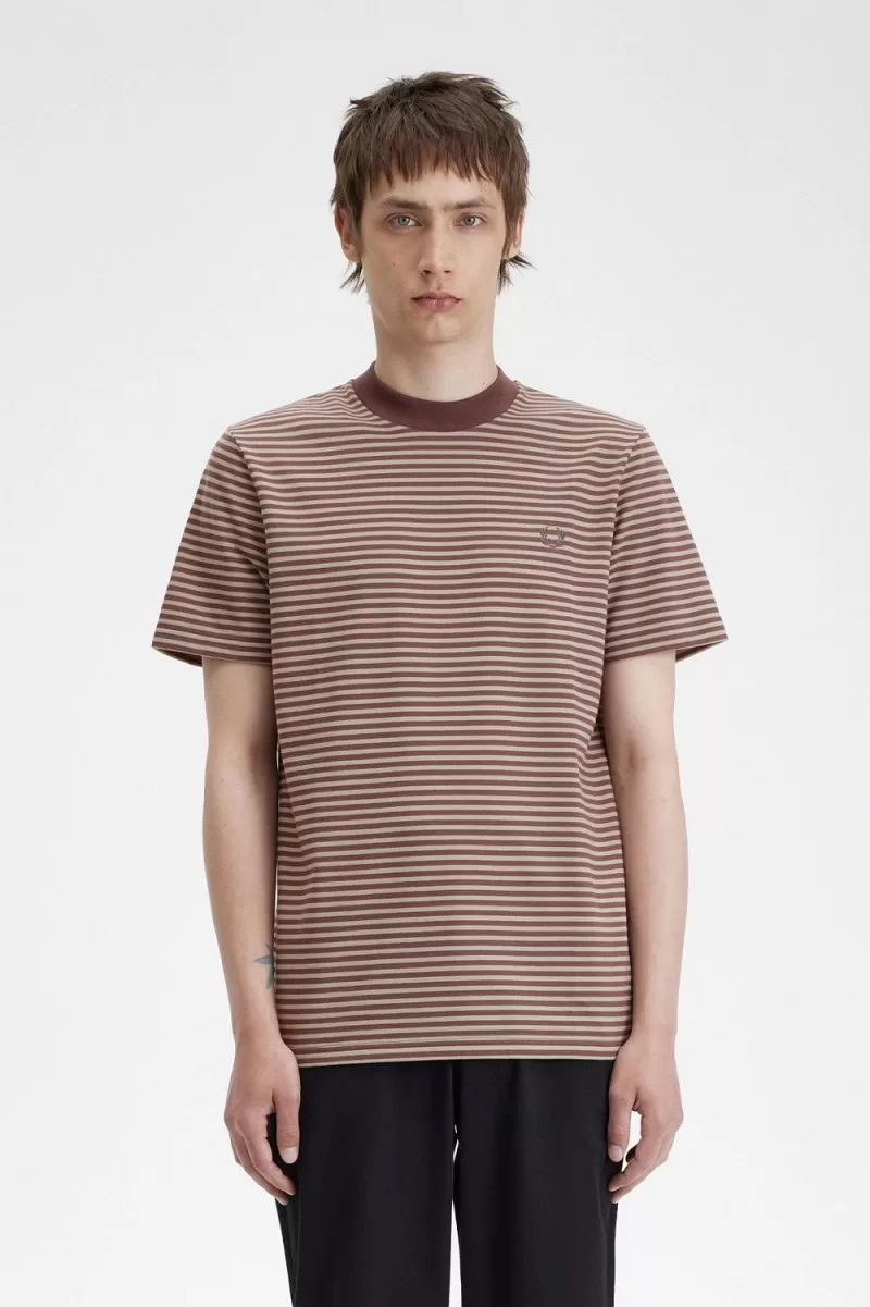 Fred Perry Fine Stripe Heavyweight Men’s T-Shirt Dark Red Warm Grey WLMOX2489 Fred Perry Fine Stripe Heavyweight Men’s T-Shirt Dark Red Warm Grey WLMOX2489