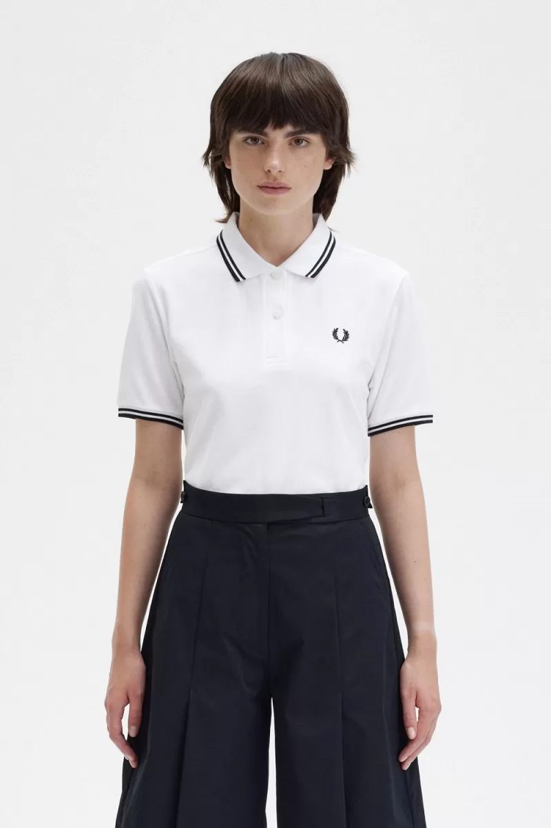 Fred Perry G3600 Womens Shirt White Blac 938 ZOOM 1 - Fred Perry G3600 Women's Shirt White Black VHKGX2908