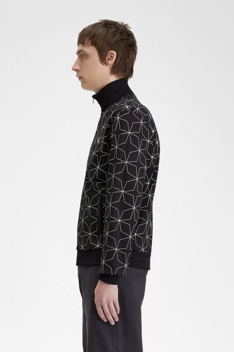 Fred Perry Geometric Print Mens Track Ja 742 1 ZOOM - Fred Perry Geometric Print Men's Track Jackets Black PQUJO2649