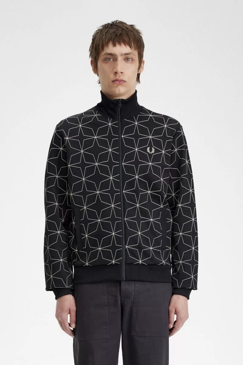 Fred Perry Geometric Print Mens Track Ja 742 ZOOM - Fred Perry Geometric Print Men's Track Jackets Black PQUJO2649