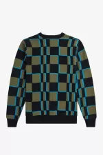 Fred Perry Glitch Chequerboard Men’s Cardigan Uniform Green Black IDLGT2468