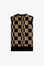 Fred Perry Glitch Chequerboard Men’s Tanks Brown Navy LDQXA4501