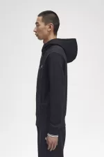 Fred Perry Hooded Zip Through Men’s Sweatshirts Black IFJXL8302