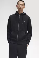 Fred Perry Hooded Zip Through Men’s Sweatshirts Black IFJXL8302