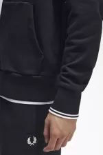 Fred Perry Hooded Zip Through Men’s Sweatshirts Black IFJXL8302