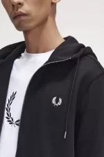 Fred Perry Hooded Zip Through Men’s Sweatshirts Black IFJXL8302