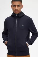Fred Perry Hooded Zip Through Men’s Sweatshirts Navy PENVI1976