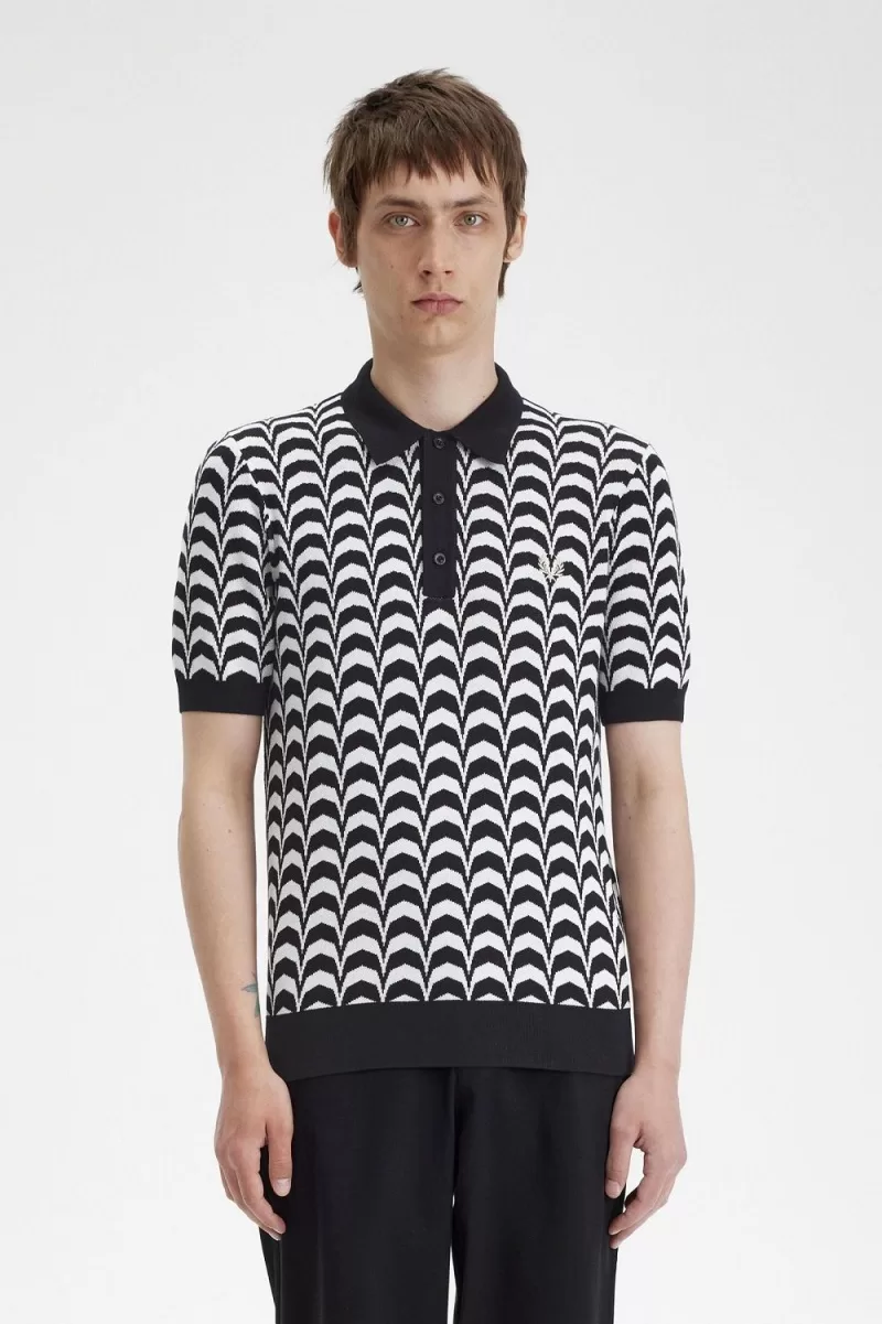 Fred Perry Jacquard Knitted Men’s Shirt Black YKXEG3097 Fred Perry Jacquard Knitted Men’s Shirt Black YKXEG3097