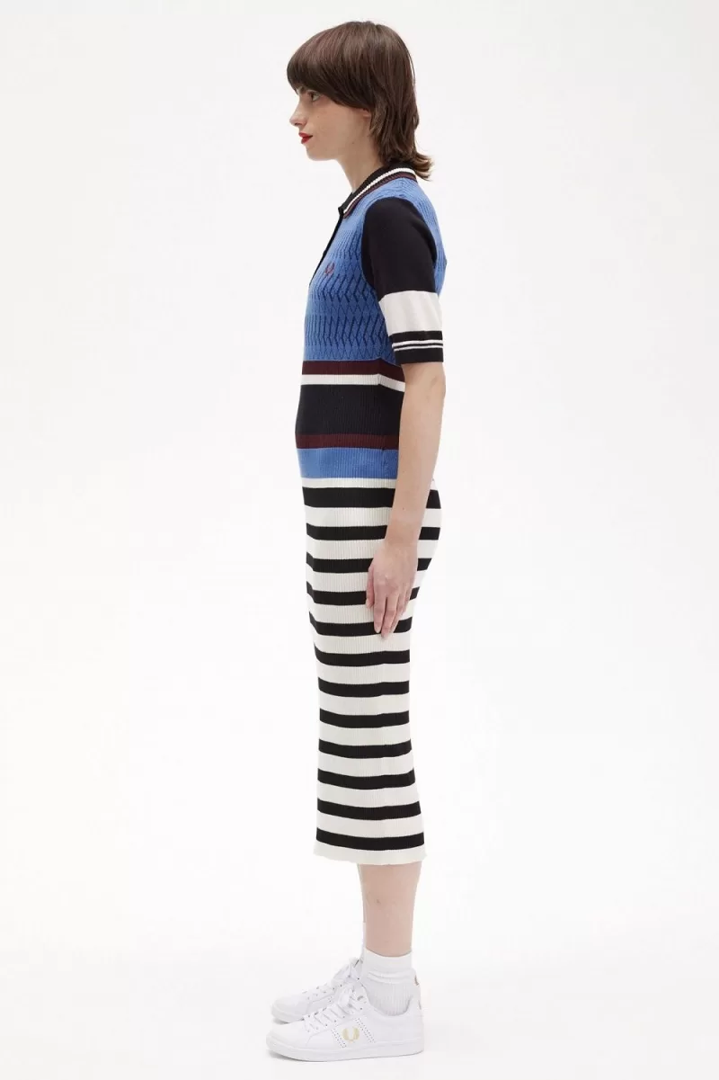 Fred Perry Jacquard Knitted Stripe Women 933 1 ZOOM - Fred Perry Jacquard Knitted Stripe Women's Dress Twilight Blue QJMKX9468