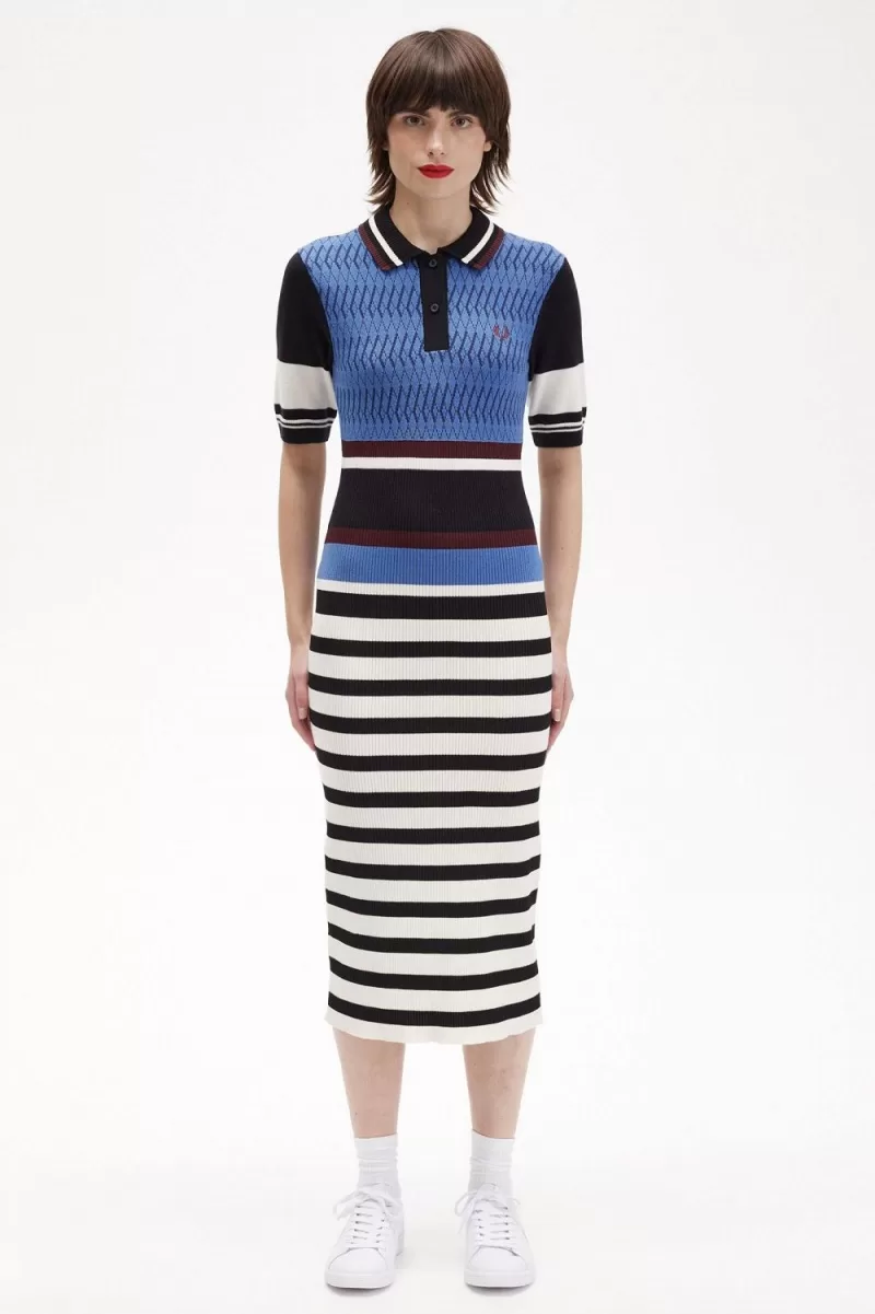 Fred Perry Jacquard Knitted Stripe Women 933 ZOOM 1 - Fred Perry Jacquard Knitted Stripe Women's Dress Twilight Blue QJMKX9468