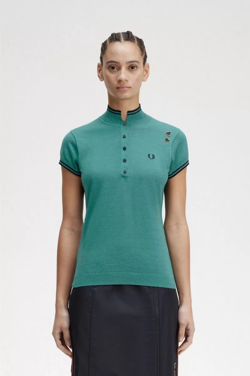 Fred Perry Knitted Womens Shirt Deep Min 963 ZOOM 1 - Fred Perry Knitted Women's Shirt Deep Mint FEPDB1890
