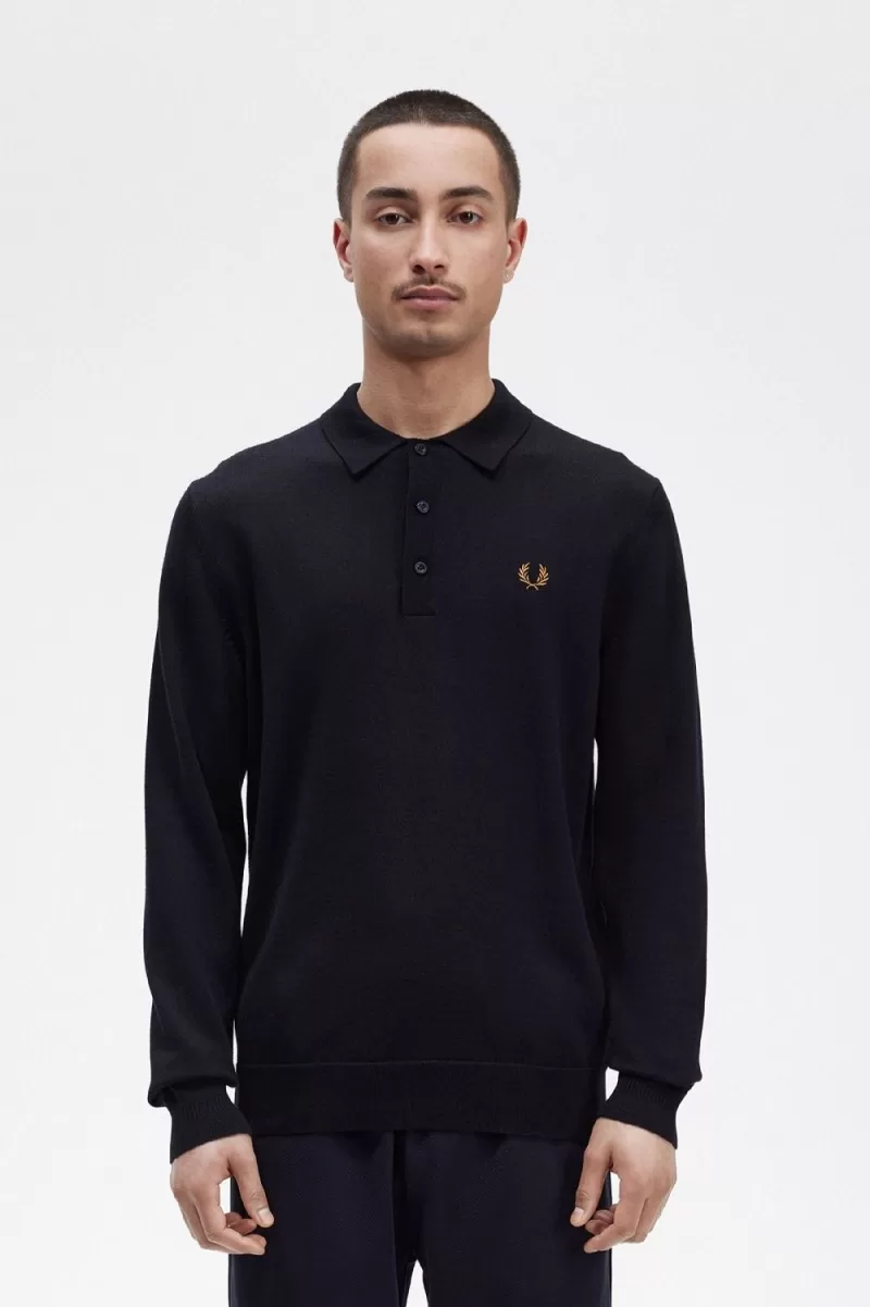 Fred Perry Long Sleeve Knitted Mens Shir 489 ZOOM - Fred Perry Long Sleeve Knitted Men's Shirt Navy VCFQY3284