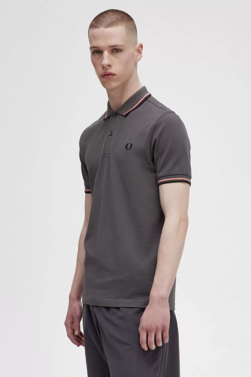 Fred Perry M3600 Men’s Shirt Gunmetal Coral Heat Black WKXNA7809