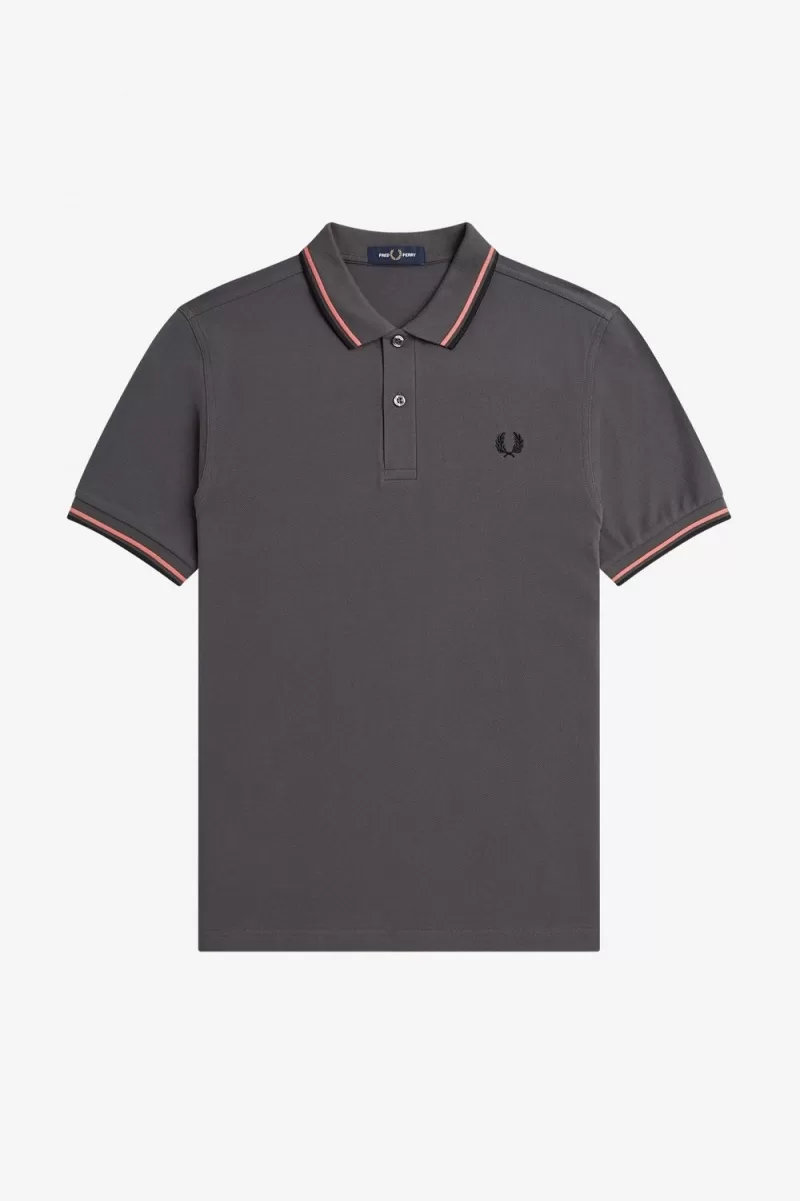 Fred Perry M3600 Men’s Shirt Gunmetal Coral Heat Black WKXNA7809