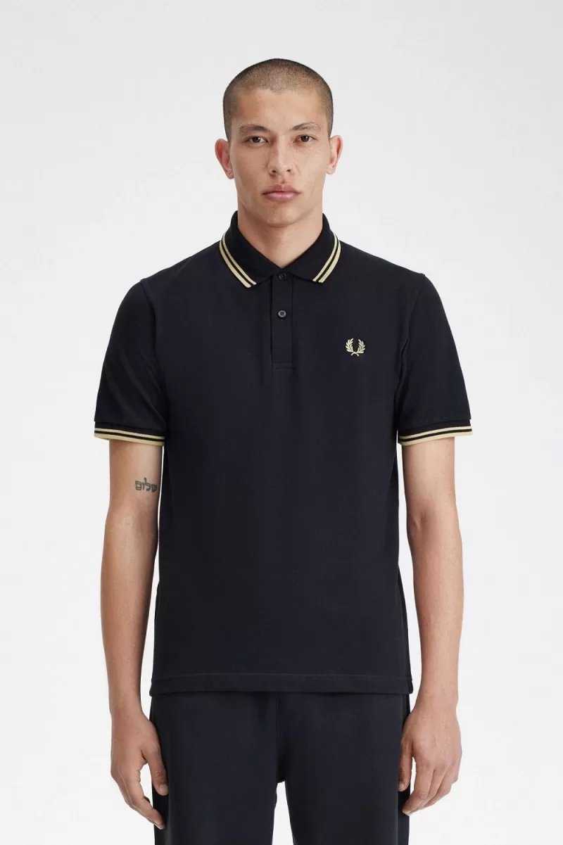 Fred Perry Makati M12 Men’s Polo Shirt Black Champagne CQKFE5601 Fred Perry Makati M12 Men’s Polo Shirt Black Champagne CQKFE5601