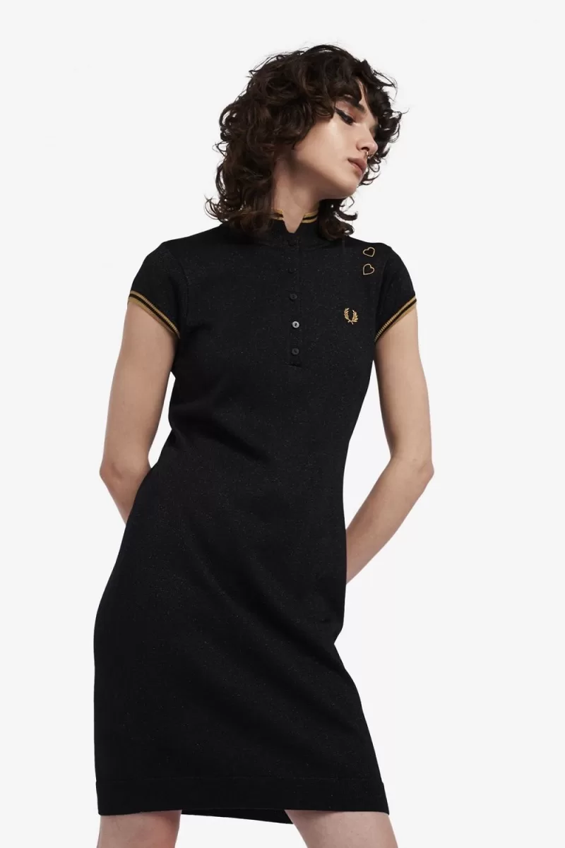 Fred Perry Metallic Knitted Womens Dress 1074 ZOOM 1 - Fred Perry Metallic Knitted Women's Dress Black QWFSP1394
