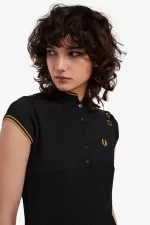 Fred Perry Metallic Knitted Women’s Polo Shirt Black LNBRH2768