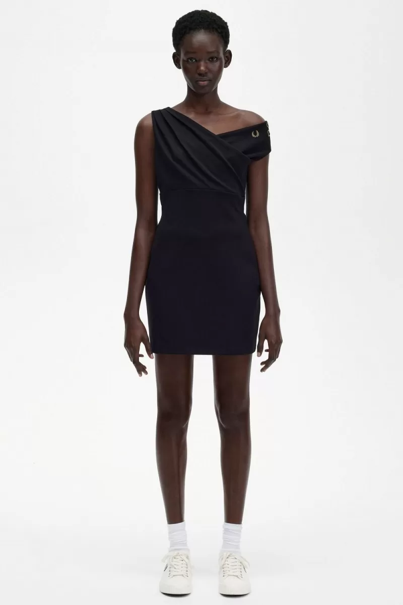 Fred Perry Off-The-Shoulder Women’s Dress Black NWFPC6309 Fred Perry Off-The-Shoulder Women’s Dress Black NWFPC6309