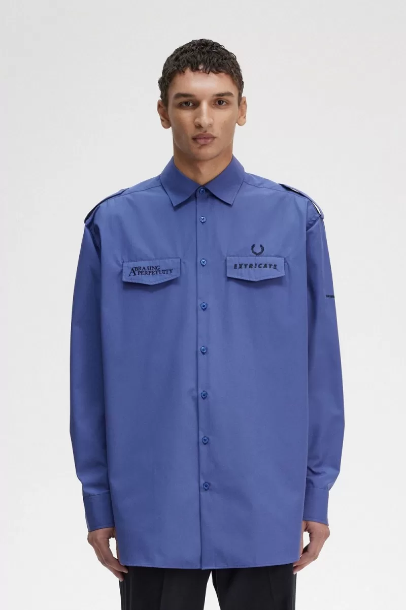 Fred Perry Oversized Utility Men’s Shirt Royal Blue OJXYW4906 Fred Perry Oversized Utility Men’s Shirt Royal Blue OJXYW4906