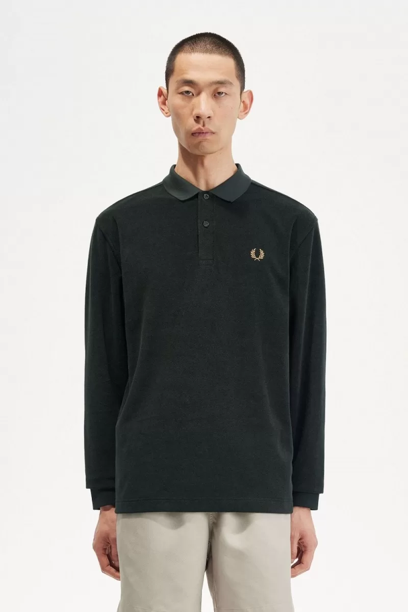 Fred Perry Relaxed Towelling Men’s Polo Shirt Night Green ZBACQ2693 Fred Perry Relaxed Towelling Men’s Polo Shirt Night Green ZBACQ2693