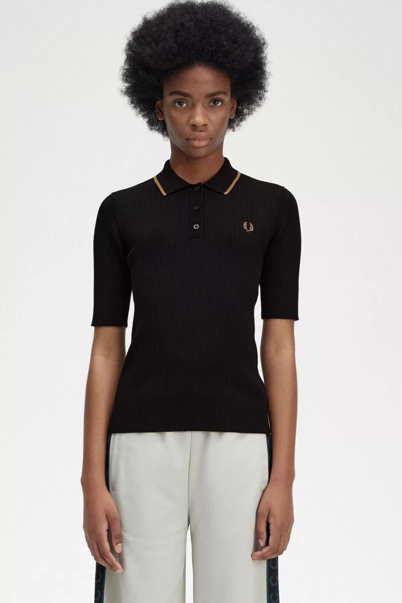 Fred Perry Ribbed Knitted Women’s Shirt Black HIAPG5168 Fred Perry Ribbed Knitted Women’s Shirt Black HIAPG5168