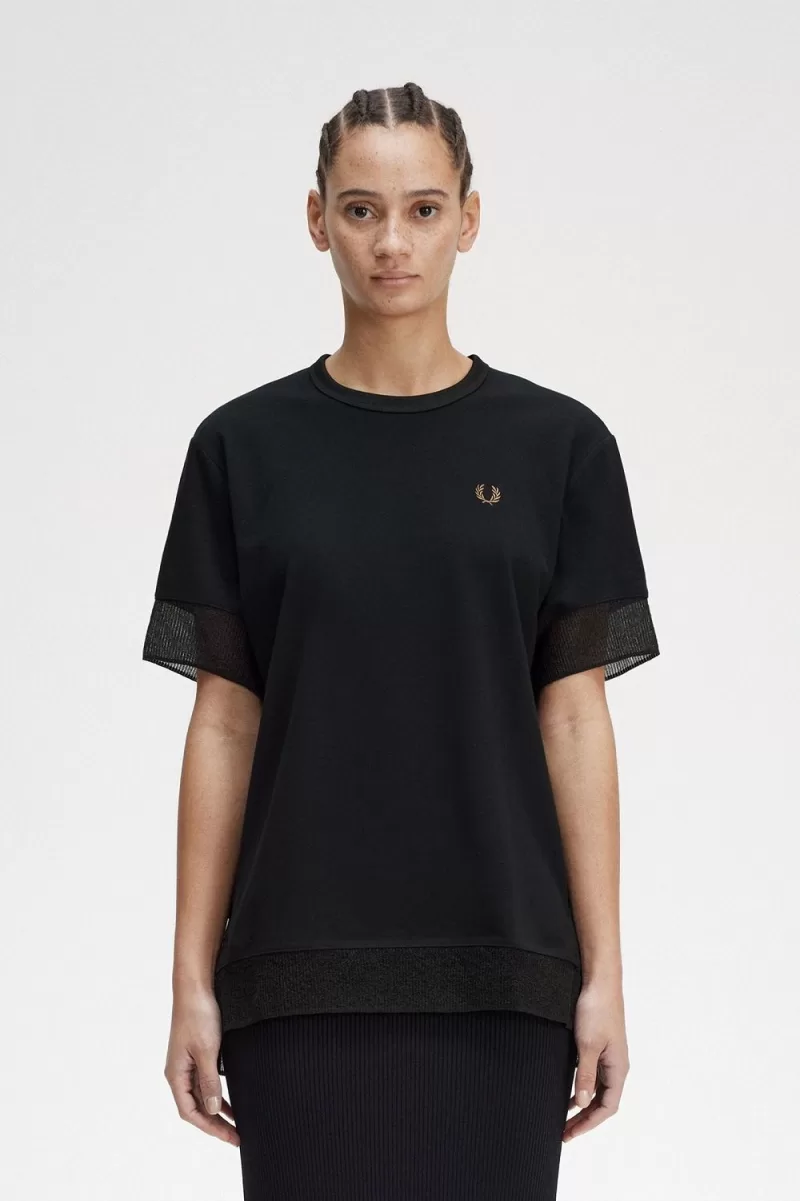 Fred Perry Sheer Trim Piqué Women’s T-Shirt Black INADH4935 Fred Perry Sheer Trim Piqué Women’s T-Shirt Black INADH4935