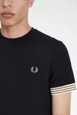 Fred Perry Striped Cuff Men’s T-Shirt Black WUKSJ3472