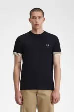 Fred Perry Striped Cuff Men’s T-Shirt Black WUKSJ3472