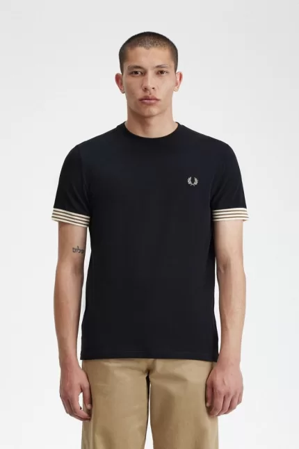 Fred Perry Striped Cuff Men’s T-Shirt Black WUKSJ3472
