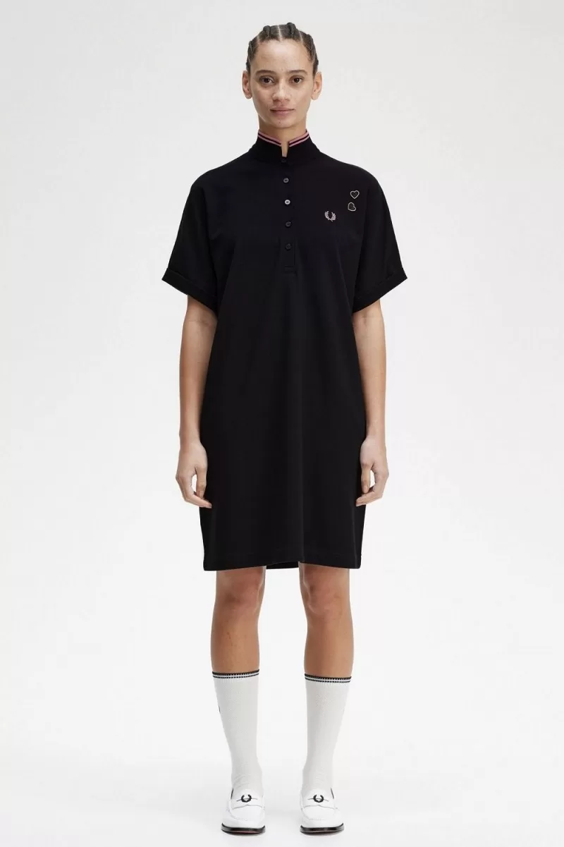 Fred Perry Tipped Piqué Shirt Women’s Dress Black JDGWF1382 Fred Perry Tipped Piqué Shirt Women’s Dress Black JDGWF1382