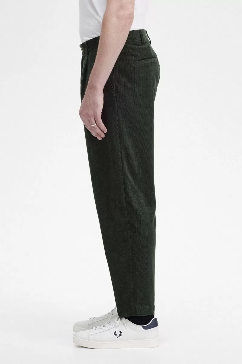 Fred Perry Waffle Cord Tapered Men’s Pants Night Green WKZAX1365