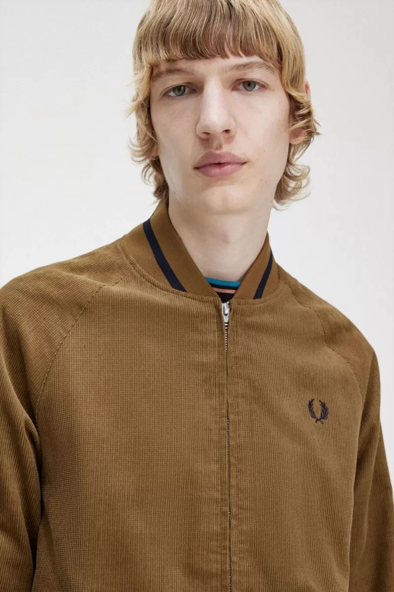 Fred Perry Waffle Cord Tennis Bomber Men’s Jackets Brown ZISML2863