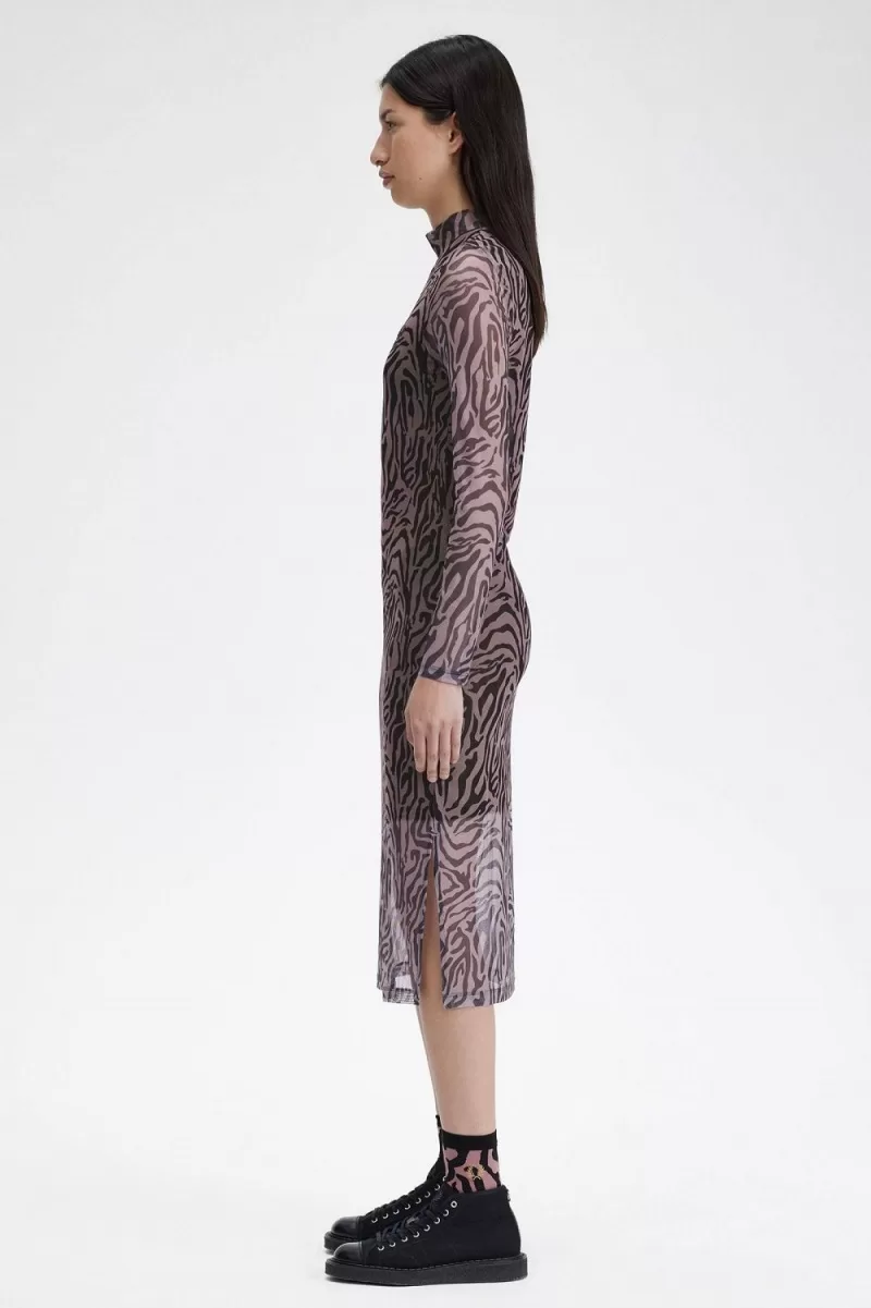 Fred Perry Zebra Print Mesh Womens Dress 988 1 ZOOM - Fred Perry Zebra Print Mesh Women's Dress Dusty Rose Pink EGLJP9784
