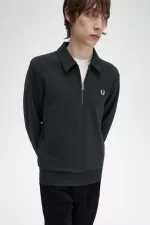 Fred Perry Zip Neck Collar Men’s Sweatshirts Night Green MLUHF0326