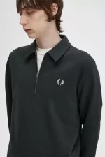 Fred Perry Zip Neck Collar Men’s Sweatshirts Night Green MLUHF0326